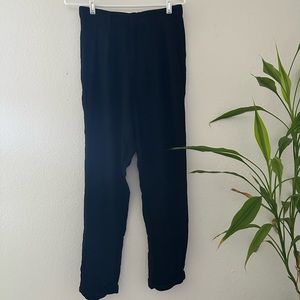 black Linen High Waisted Trousers